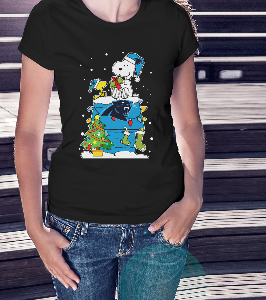 Carolina Panthers Snoopy Christmas Lover Cozy Holiday Scene T-Shirt