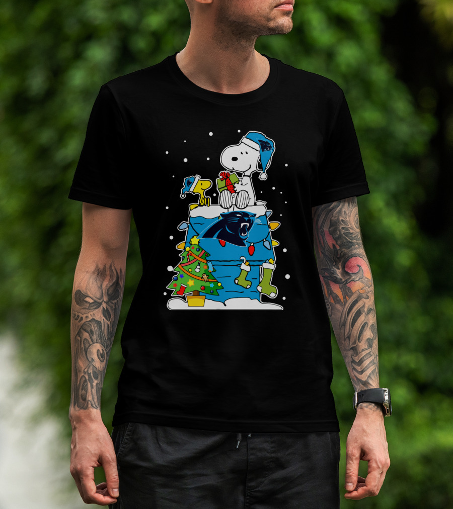 Carolina Panthers Snoopy Christmas Lover Cozy Holiday Scene T-Shirt
