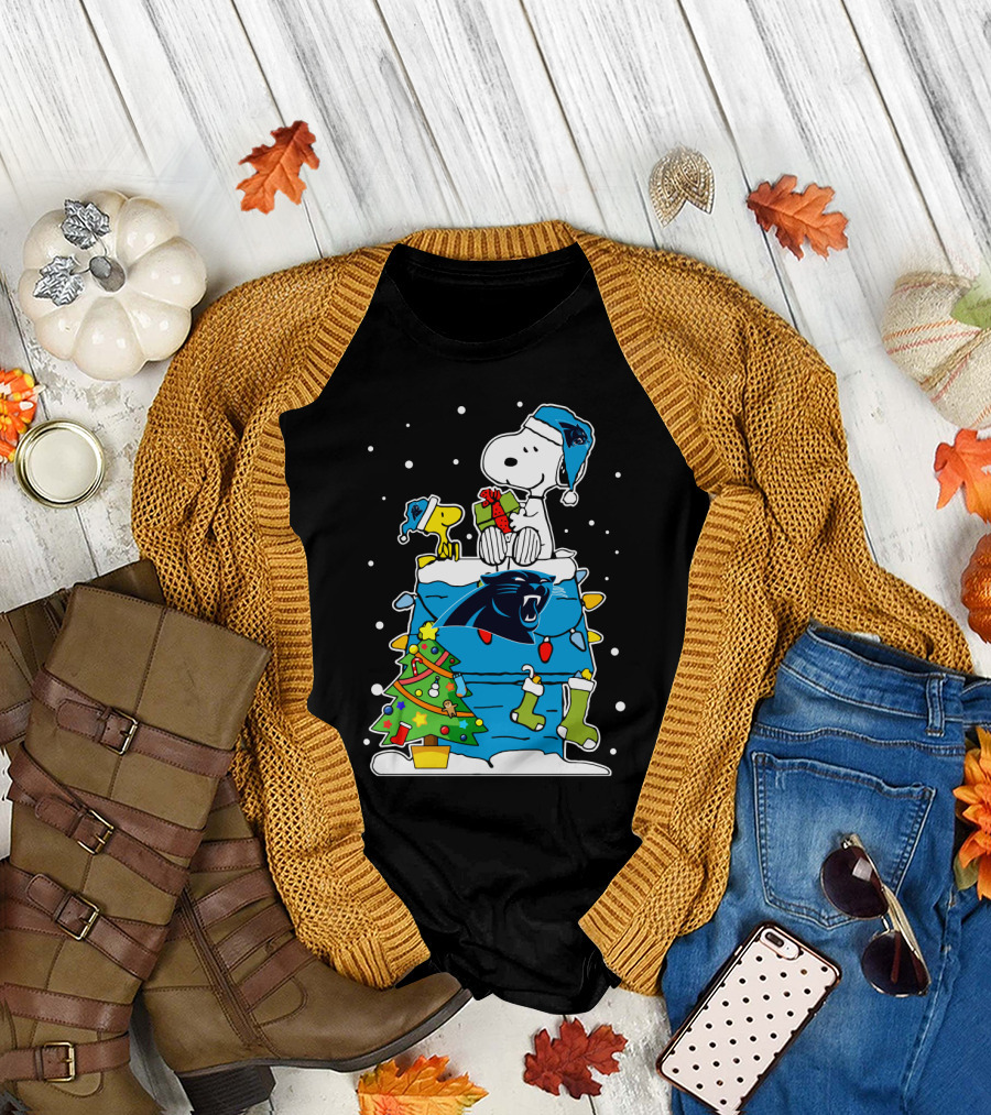 Carolina Panthers Snoopy Christmas Lover Cozy Holiday Scene T-Shirt