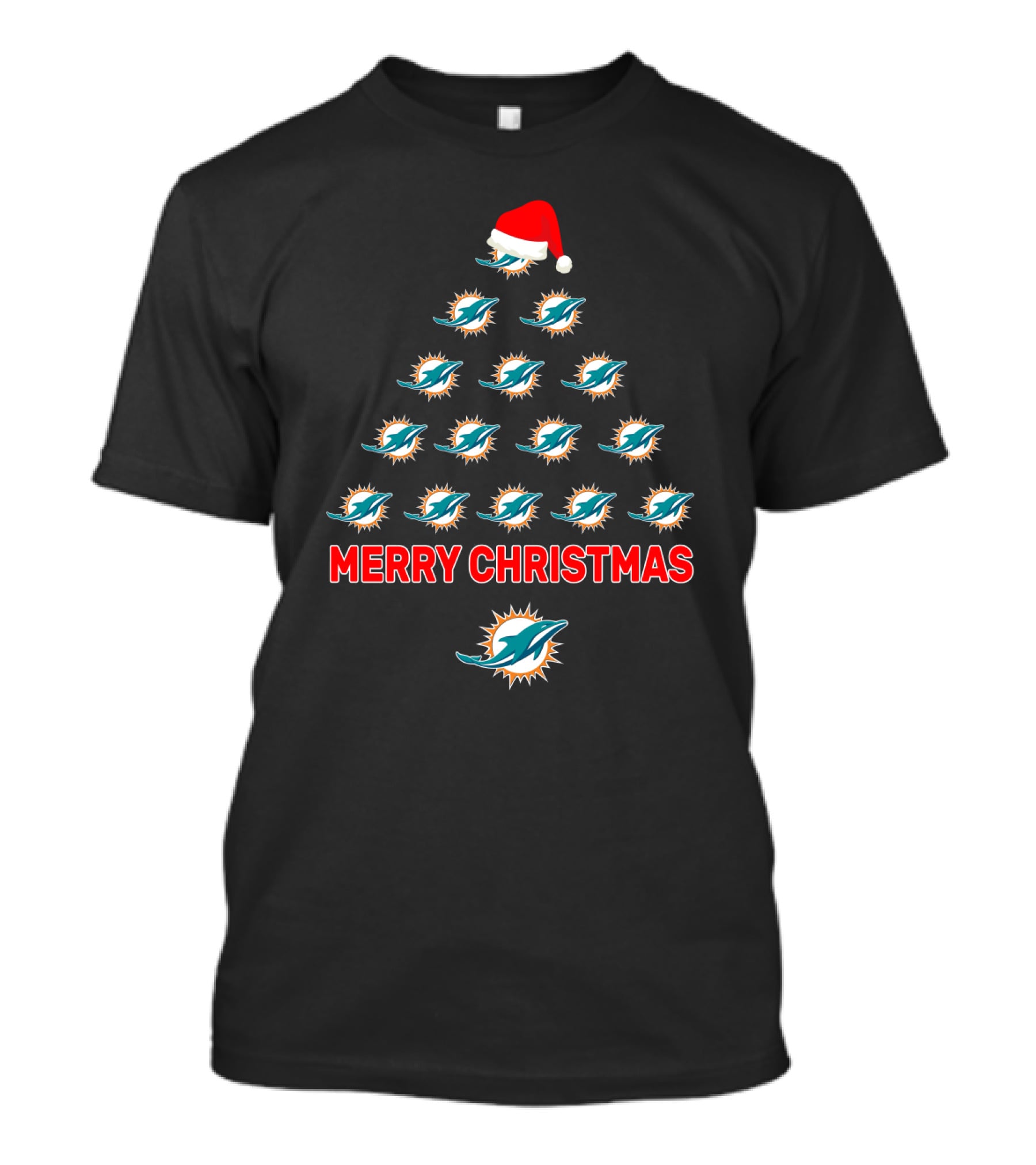 Merry Christmas Miami Dolphins Tree With Santa Hat T-Shirt