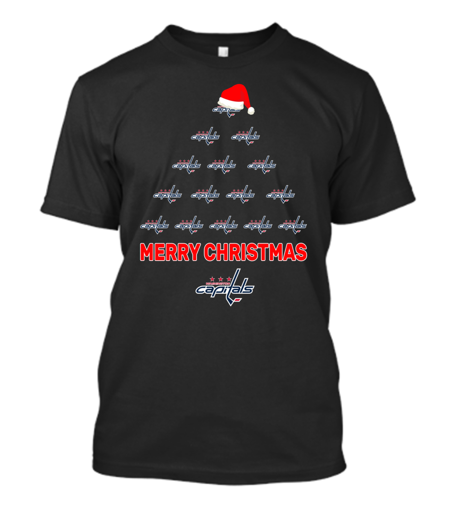 Merry Christmas Washington Capitals Tree Logos Santa Hat T-Shirt