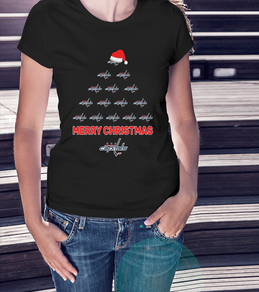 Merry Christmas Washington Capitals Tree Logos Santa Hat T-Shirt
