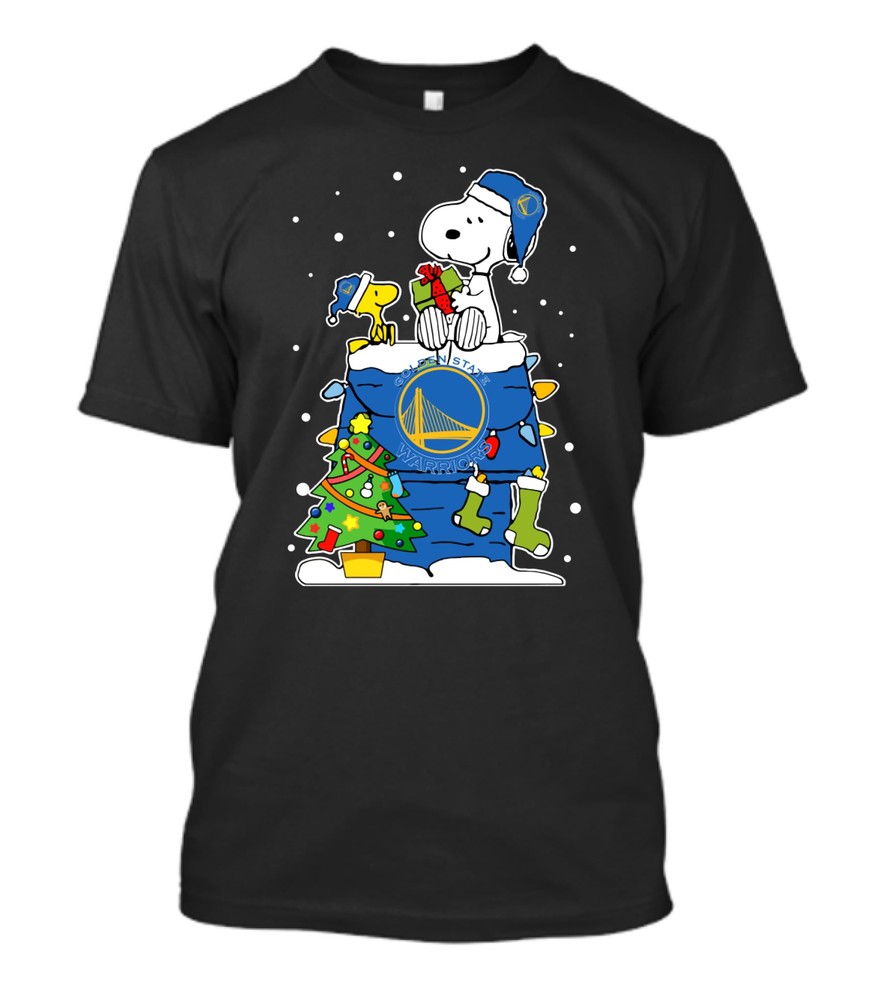 Golden State Warriors Happy Holidays Snoopy And Woodstock Christmas Tree T-Shirt