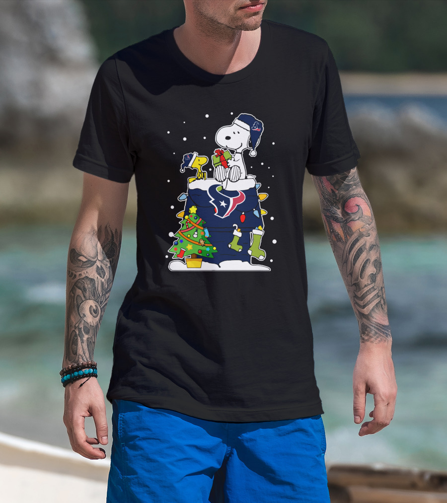 Houston Texans Christmas Snoopy And Woodstock Holiday Football T-Shirt