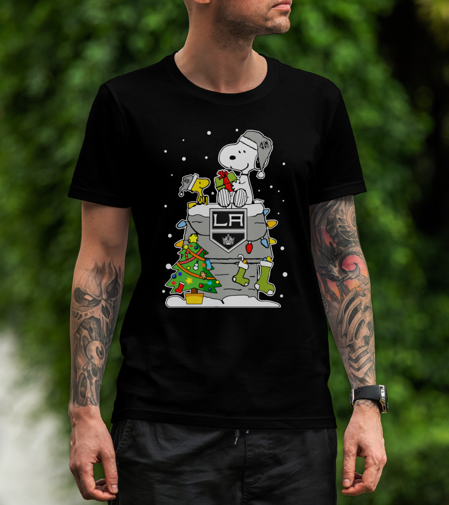 Los Angeles Kings Snoopy Christmas Lights Tree T-Shirt