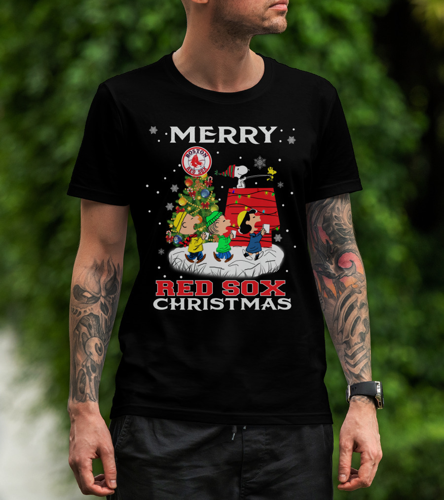 Merry Boston Red Sox Christmas Snoopy Fans Peanuts Holiday Celebration T-Shirt