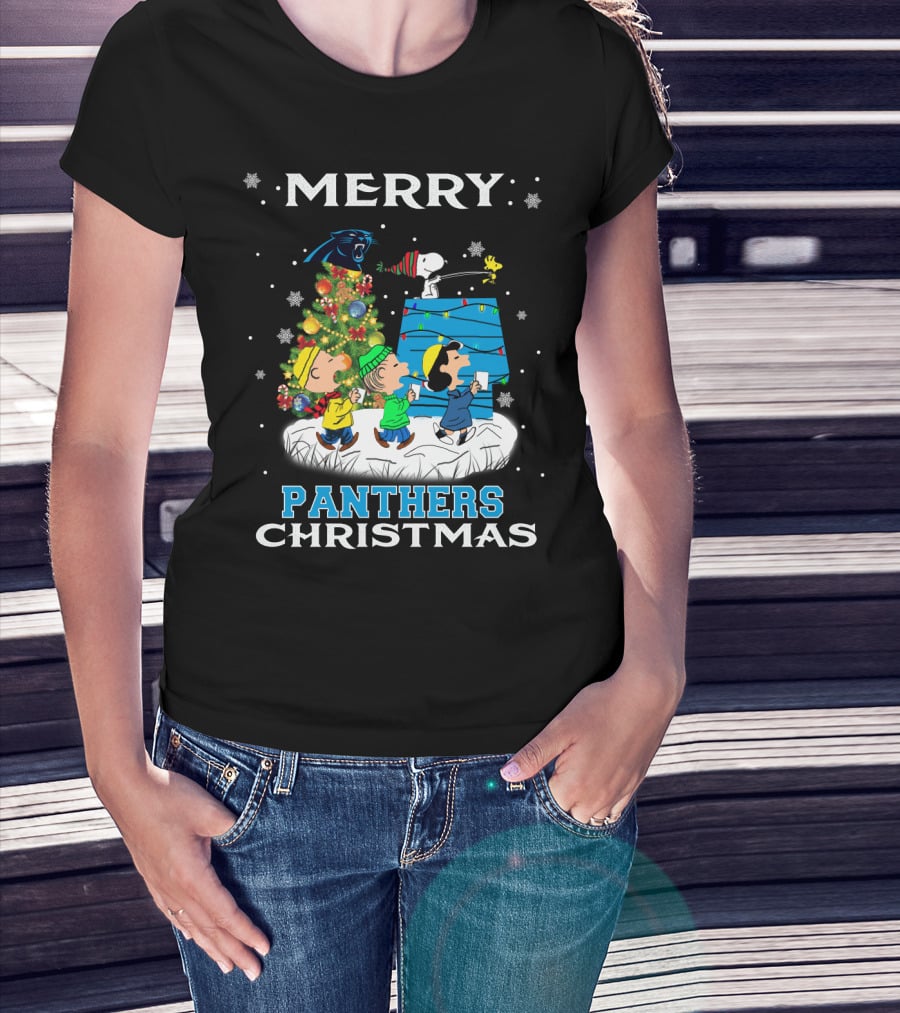 Merry Panther Christmas Carolina Panthers Snoopy Fans T-Shirt