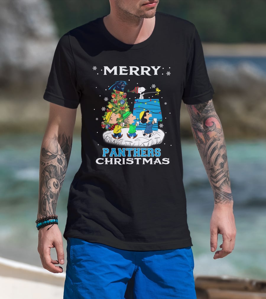 Merry Panther Christmas Carolina Panthers Snoopy Fans T-Shirt