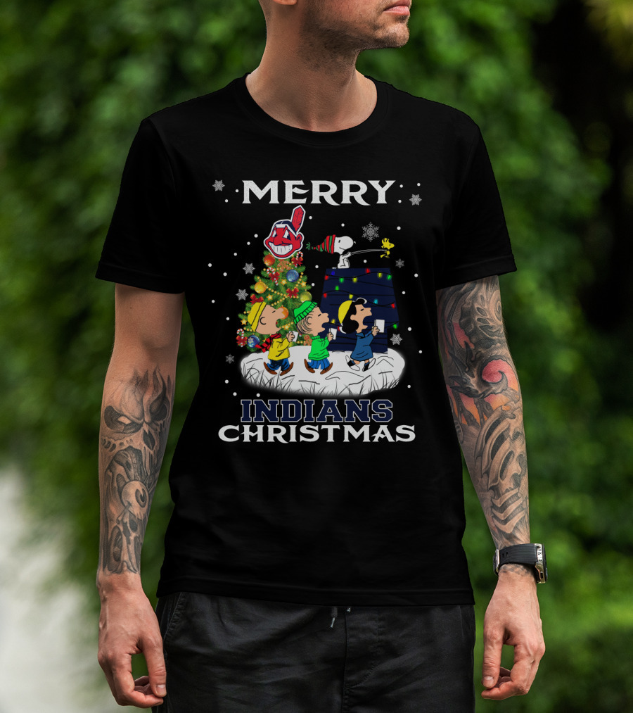 Merry Indians Christmas Snoopy Peanuts Caroling Baseball Holiday T-Shirt