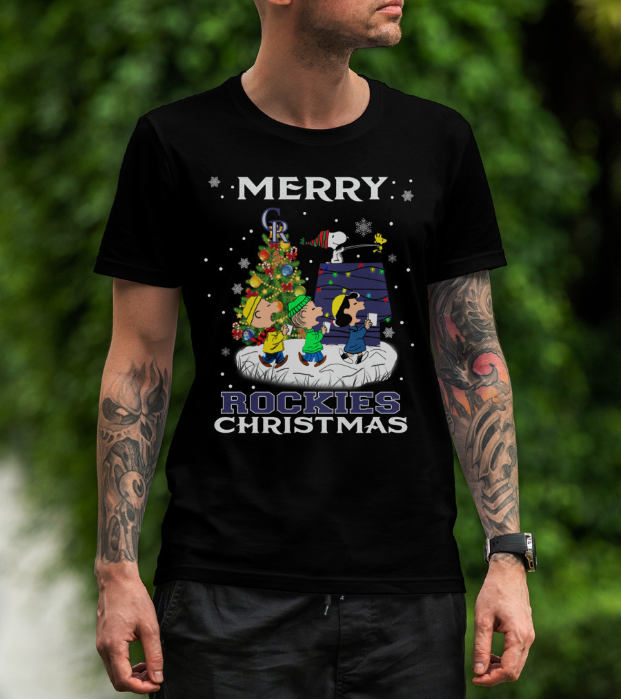 Merry Colorado Rockies Christmas With Snoopy And Friends T-Shirt