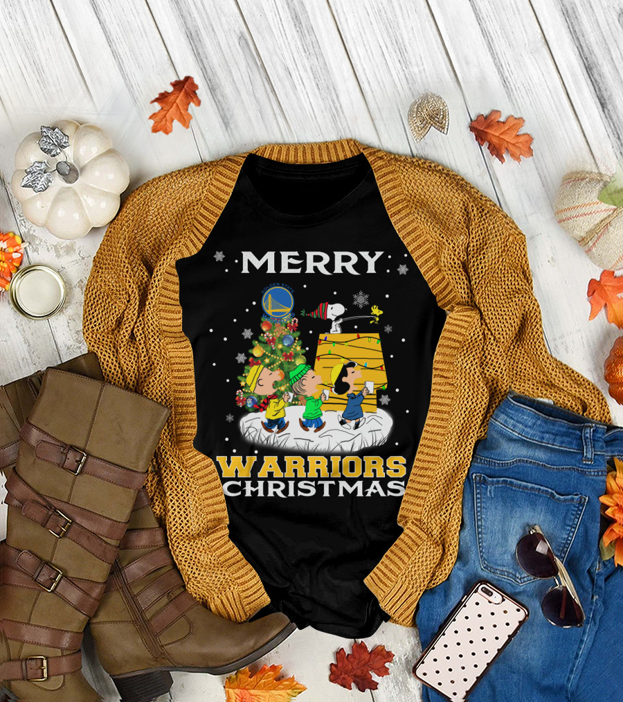 Merry Warriors Christmas Golden State Snoopy T-Shirt