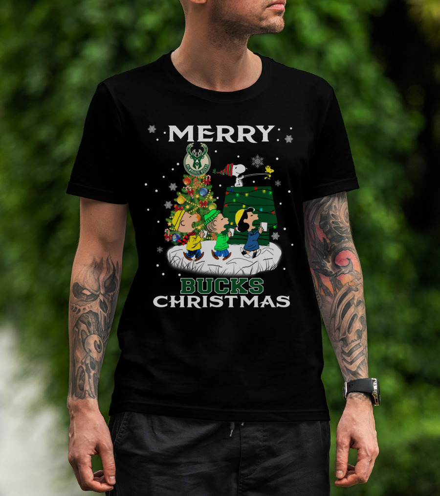 Merry Milwaukee Bucks Christmas Snoopy Fans Holiday T-Shirt