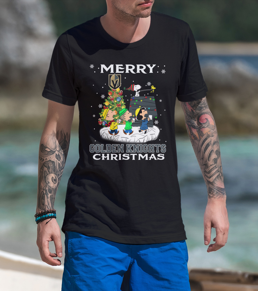 Merry Christmas With Vegas Golden Knights Snoopy And Friends T-Shirt