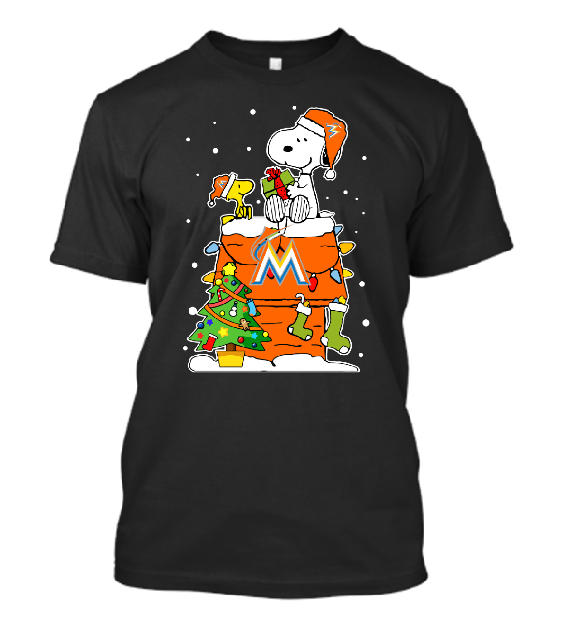 Miami Marlins Snoopy Christmas Peanuts Charlie Brown Winter Holiday T-Shirt