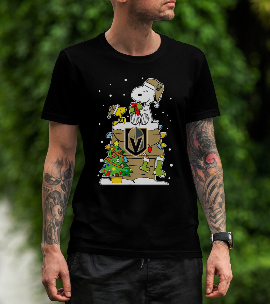 Vegas Golden Knights Snoopy And Woodstock Christmas Celebration T-Shirt