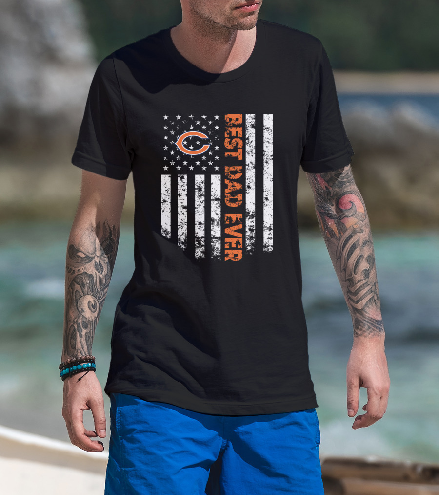 Best Chicago Bears Dad Ever American Flag T-Shirt
