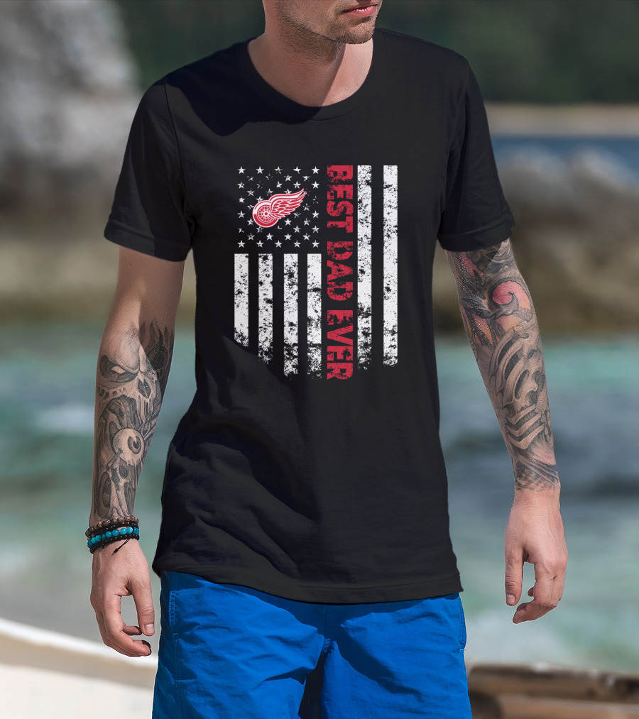 Best Detroit Red Wings Dad Ever American Flag Style T-Shirt