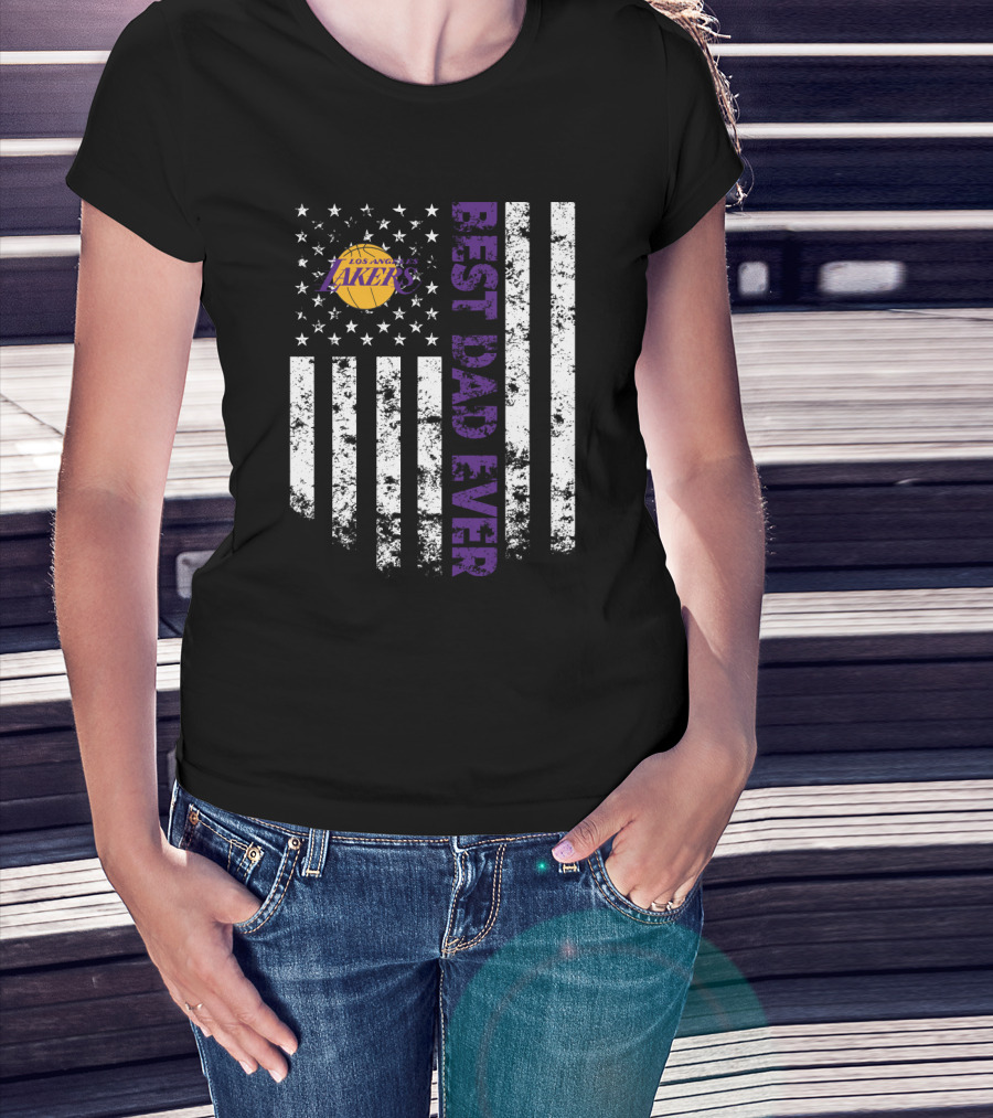 Los Angeles Lakers Best Dad Ever American Flag T-Shirt