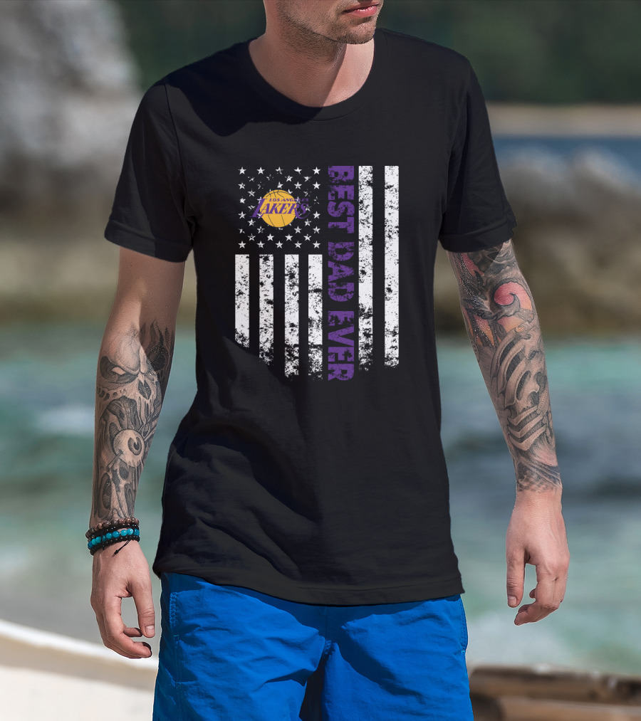 Los Angeles Lakers Best Dad Ever American Flag T-Shirt