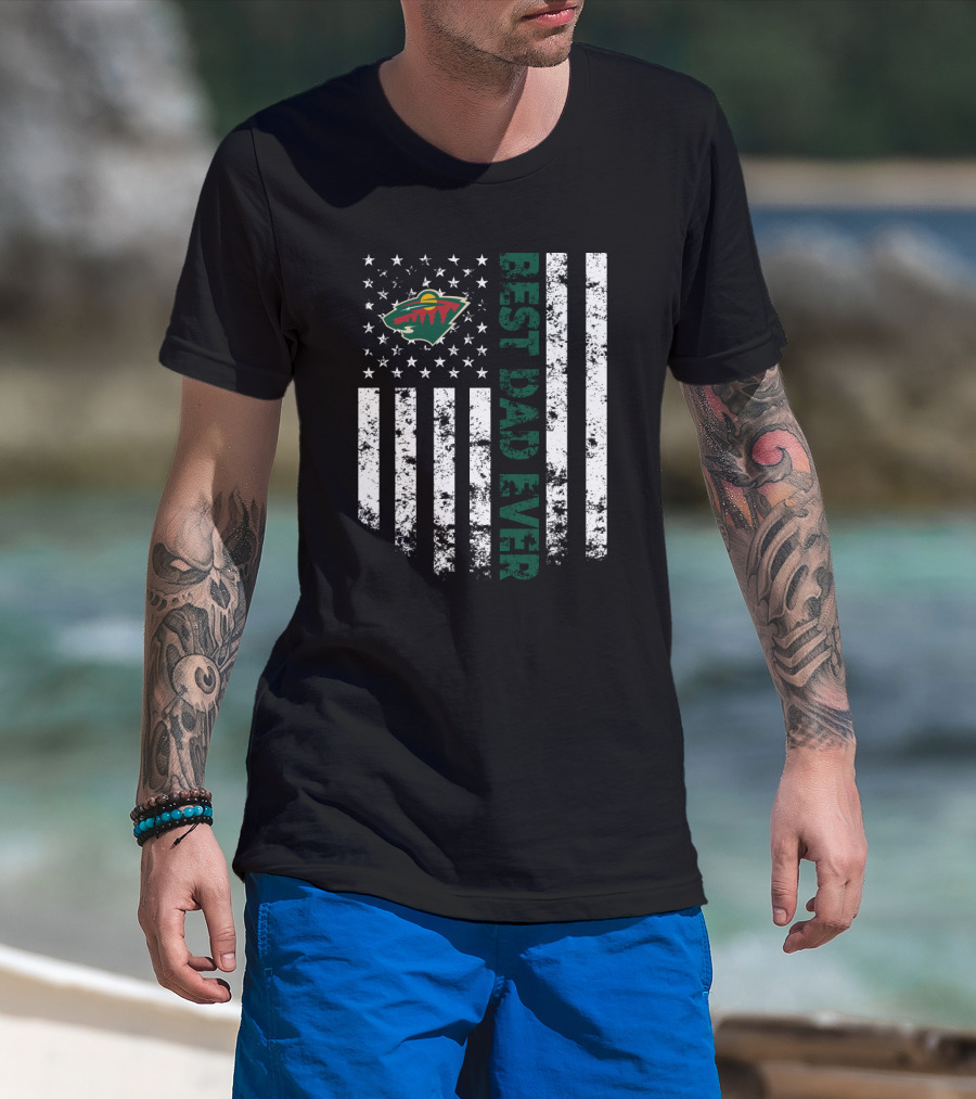 Minnesota Wild Best Dad Ever American Flag T-Shirt