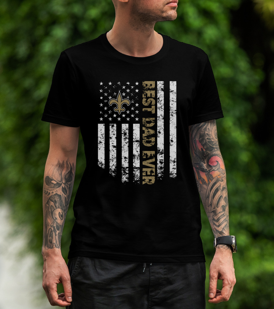 Best New Orleans Saints Dad Ever American Flag Stars Fleur-De-Lis T-Shirt