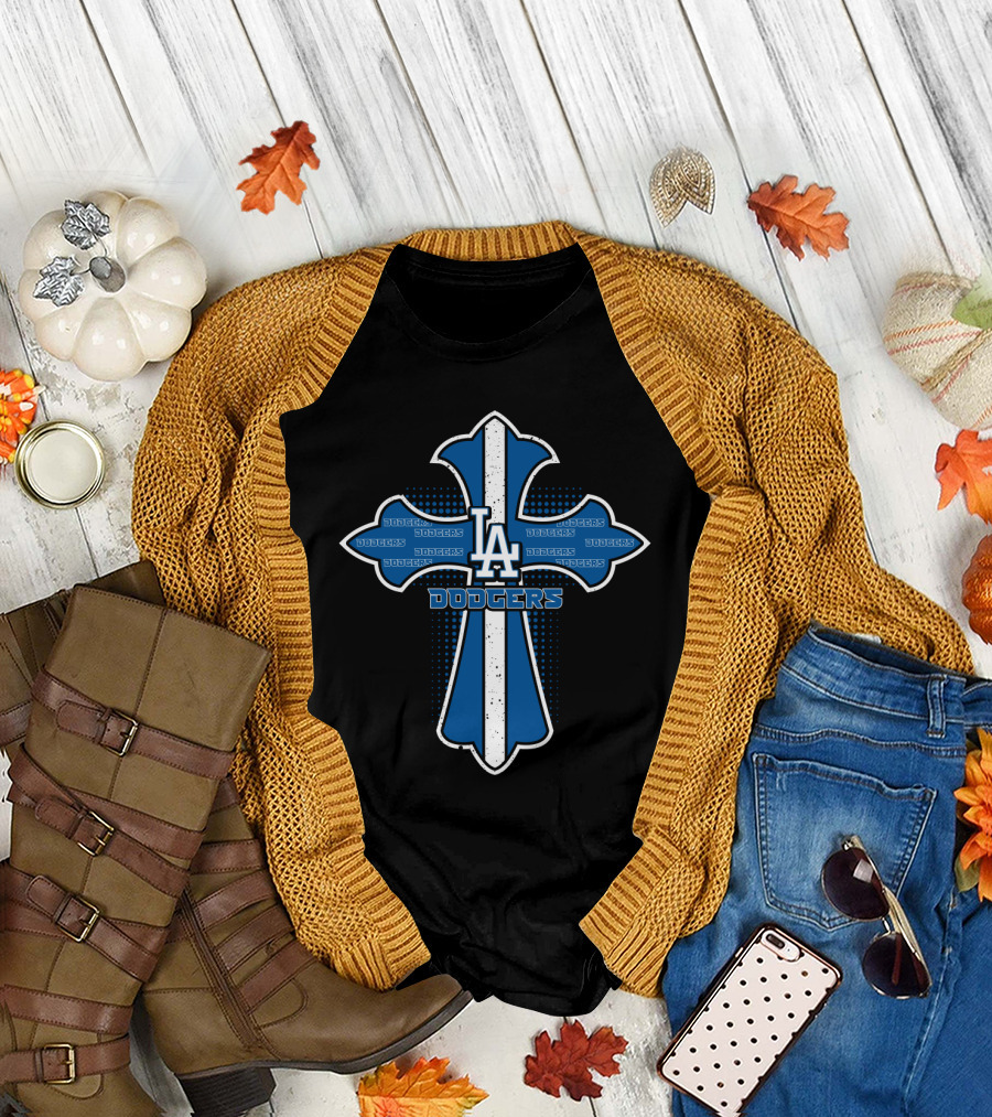 Los Angeles Dodgers Cross Design for Jesus Fans T-Shirt