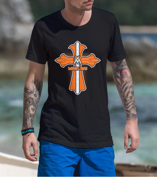 Marlins Cross Design For Jesus Fans And Miami Marlins Enthusiasts T-Shirt