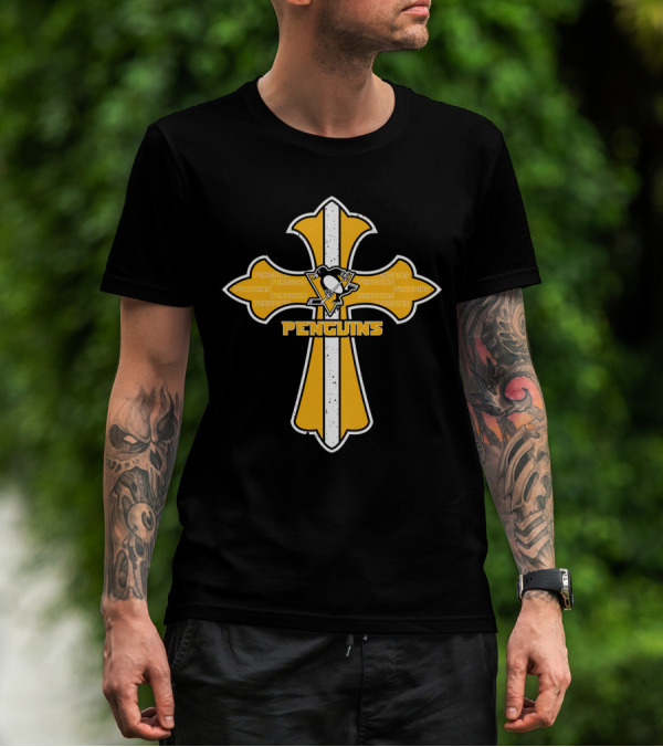 Penguins Cross Symbol Faith And Pittsburgh Fan Emblem T-Shirt