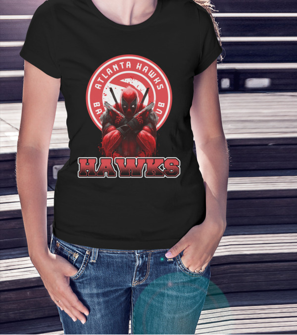 Atlanta Hawks Deadpool Logo Crossover Fan T-Shirt