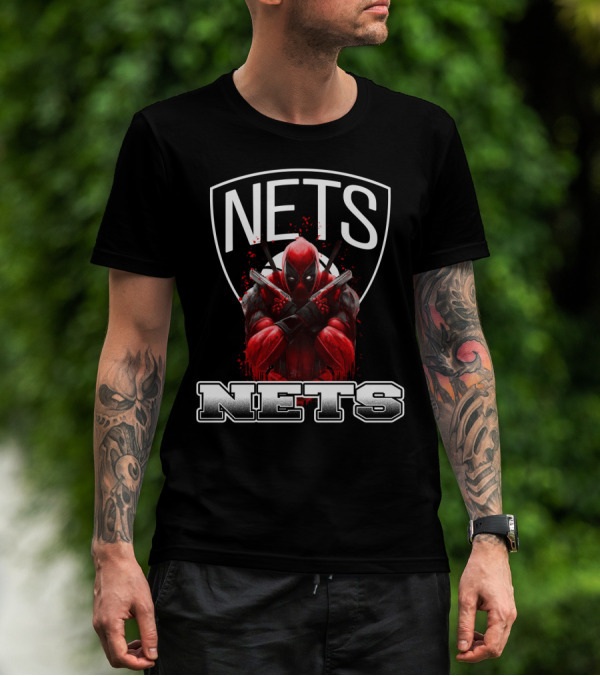 Brooklyn Nets Deadpool Crossover Fans Basketball And Comics T-Shirt