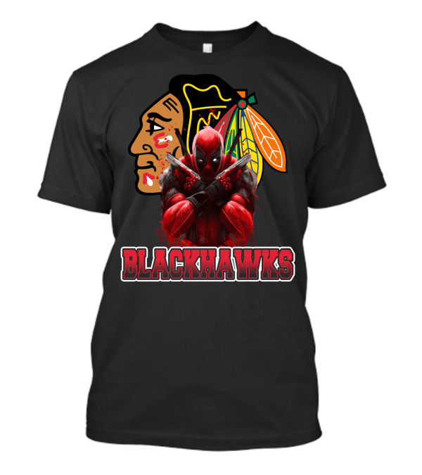 Blackhawks Deadpool Fan Crossover Artwork Featuring Team Logo And Comic Character T-Shirt