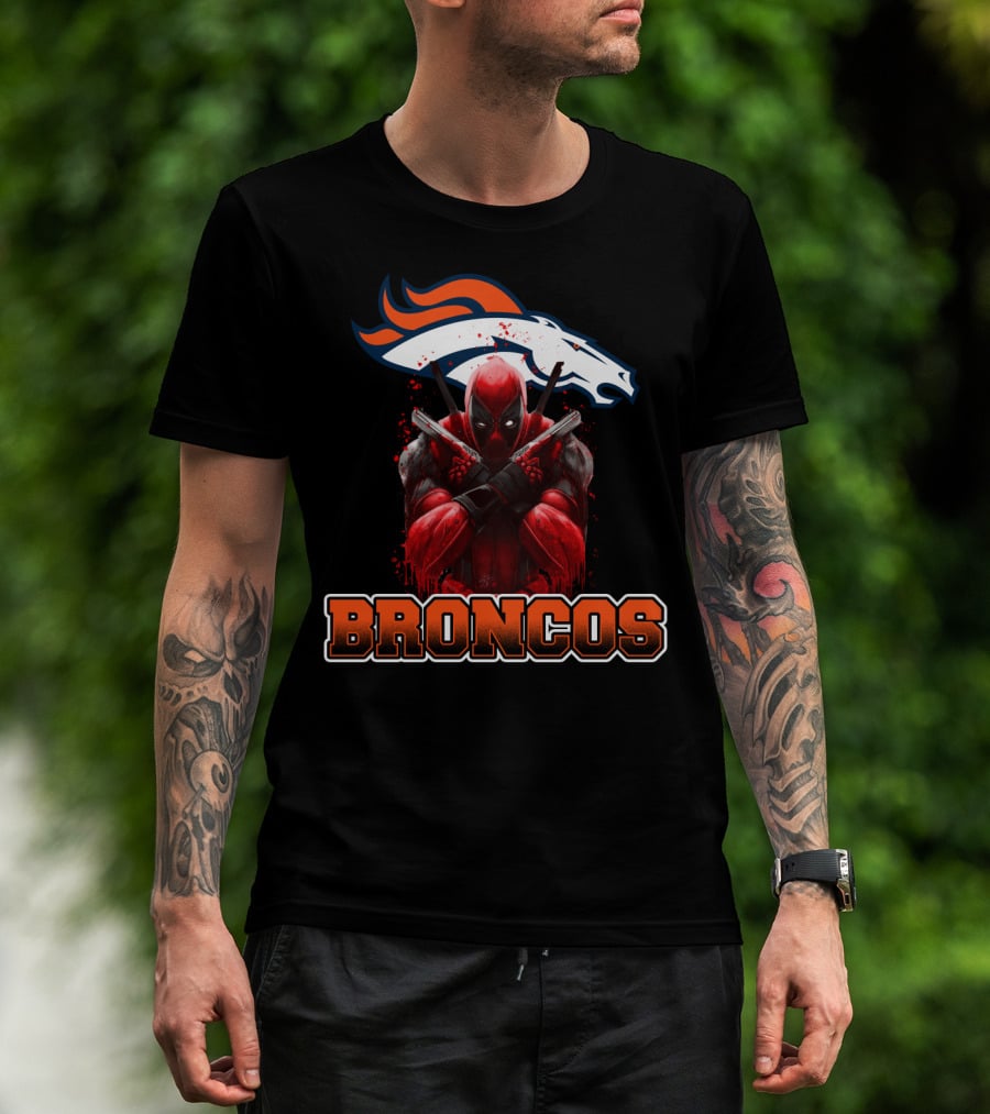 Denver Broncos And Deadpool Crossover Fans Iconic Mashup T-Shirt