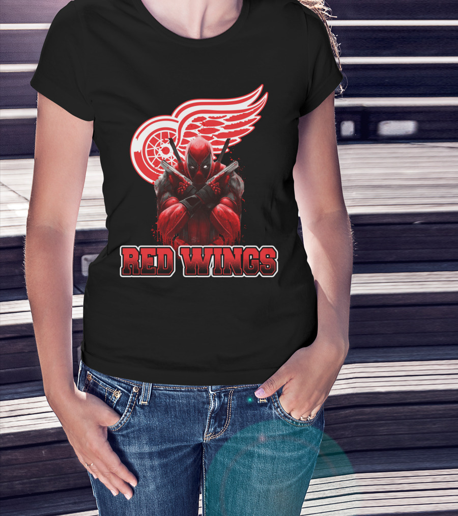 Detroit Red Wings Deadpool Fan Collaboration Crossover T-Shirt