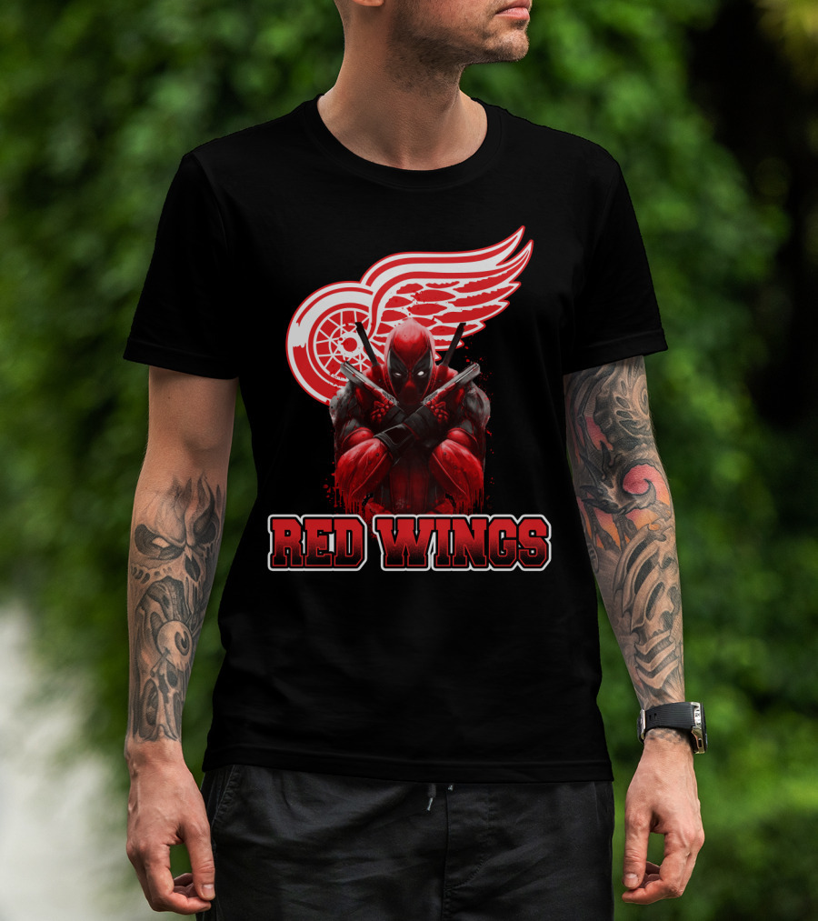 Detroit Red Wings Deadpool Fan Collaboration Crossover T-Shirt