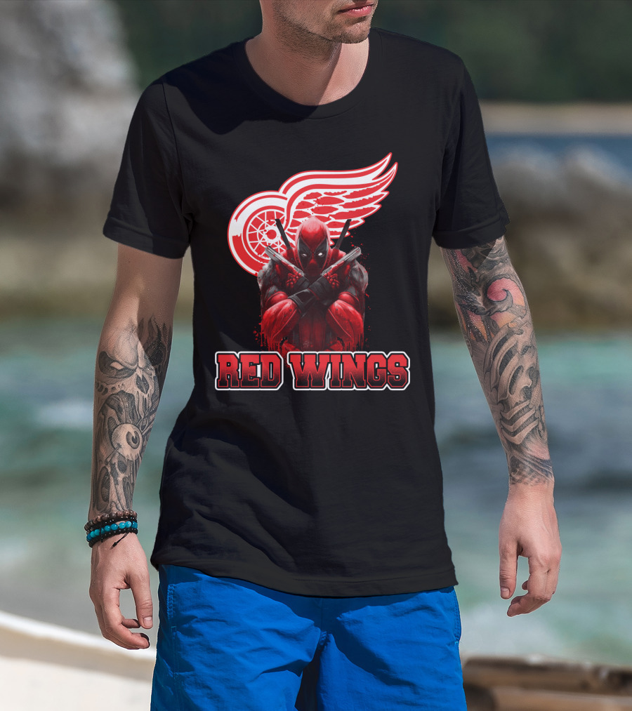 Detroit Red Wings Deadpool Fan Collaboration Crossover T-Shirt
