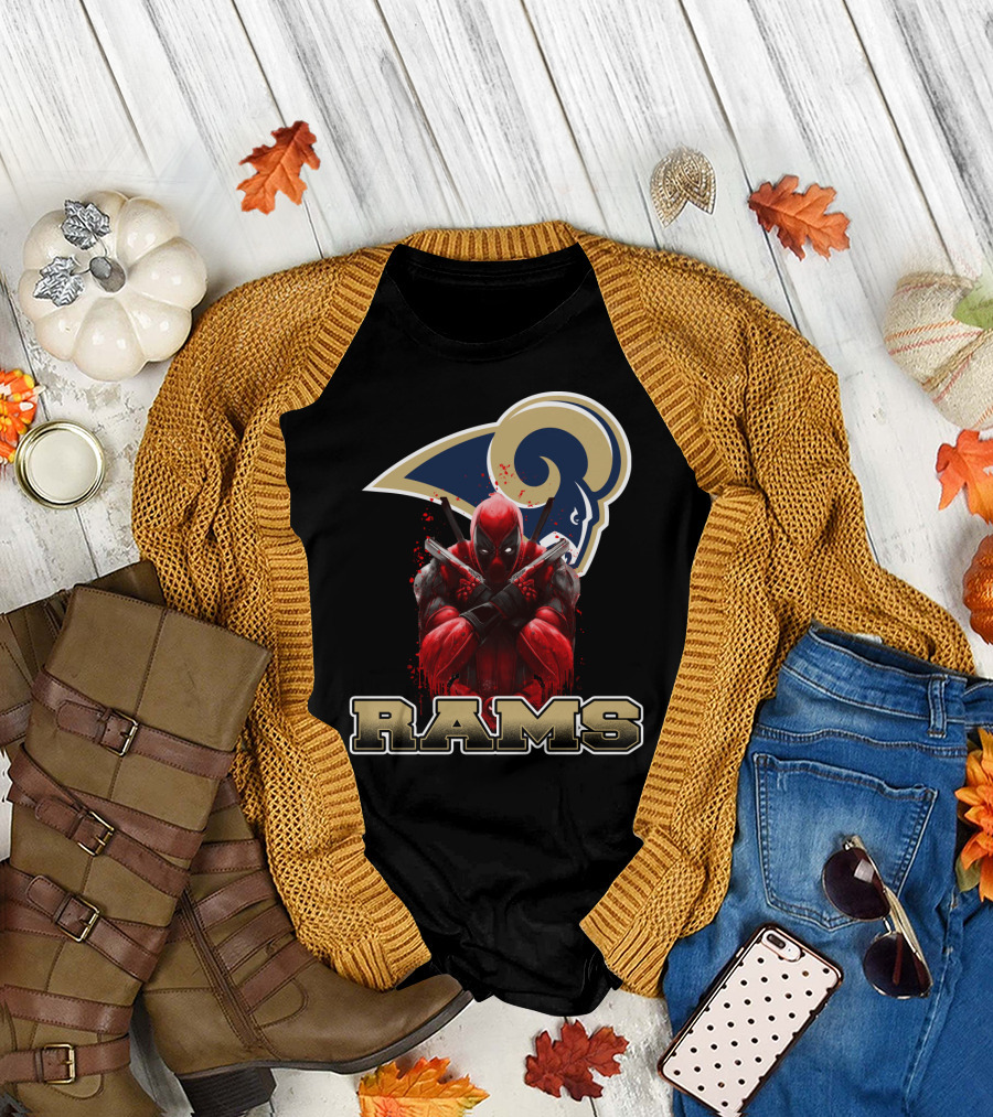 Rams and Deadpool Crossover with Los Angeles NFL T-Shirt