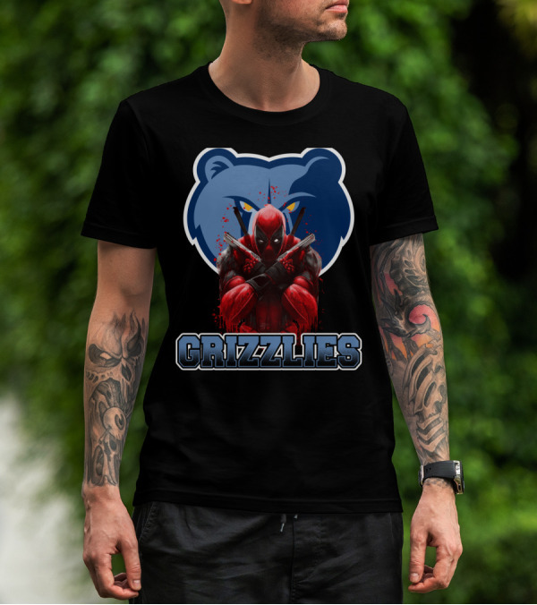 Grizzlies Deadpool Crossover Fans Tee Memphis Grizzlies Logo Mashup T-Shirt