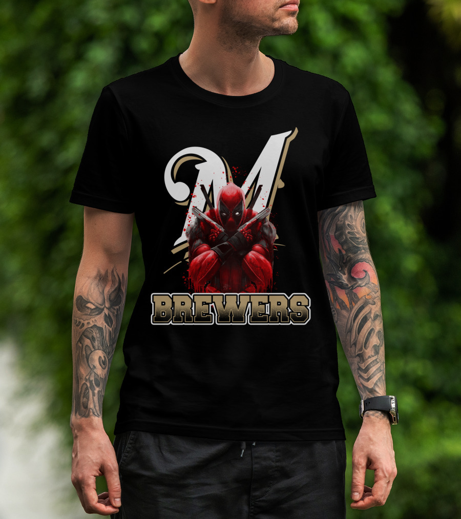 Milwaukee Brewers Deadpool Crossed Arms T-Shirt