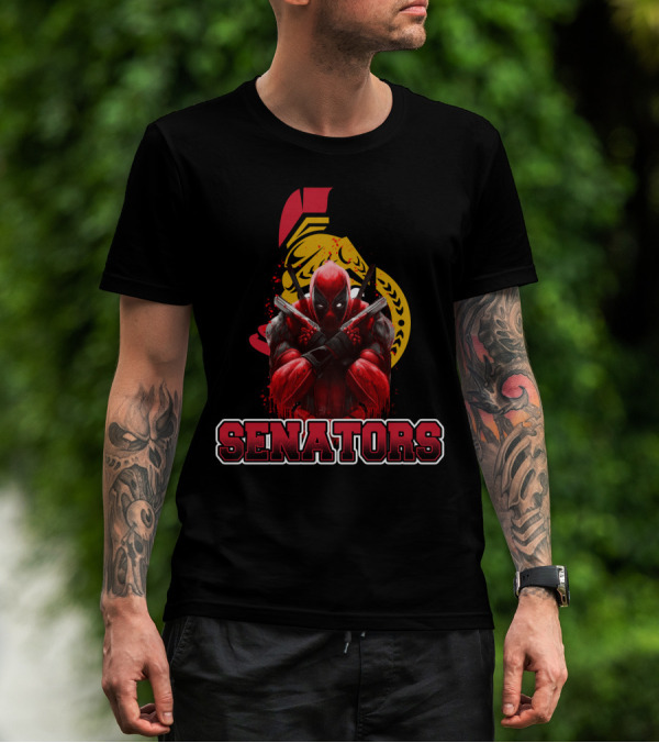 Deadpool And Ottawa Senators Crossover Featuring Iconic Hockey T-Shirt