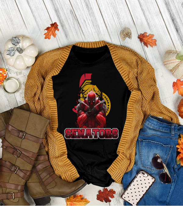 Deadpool And Ottawa Senators Crossover Featuring Iconic Hockey T-Shirt