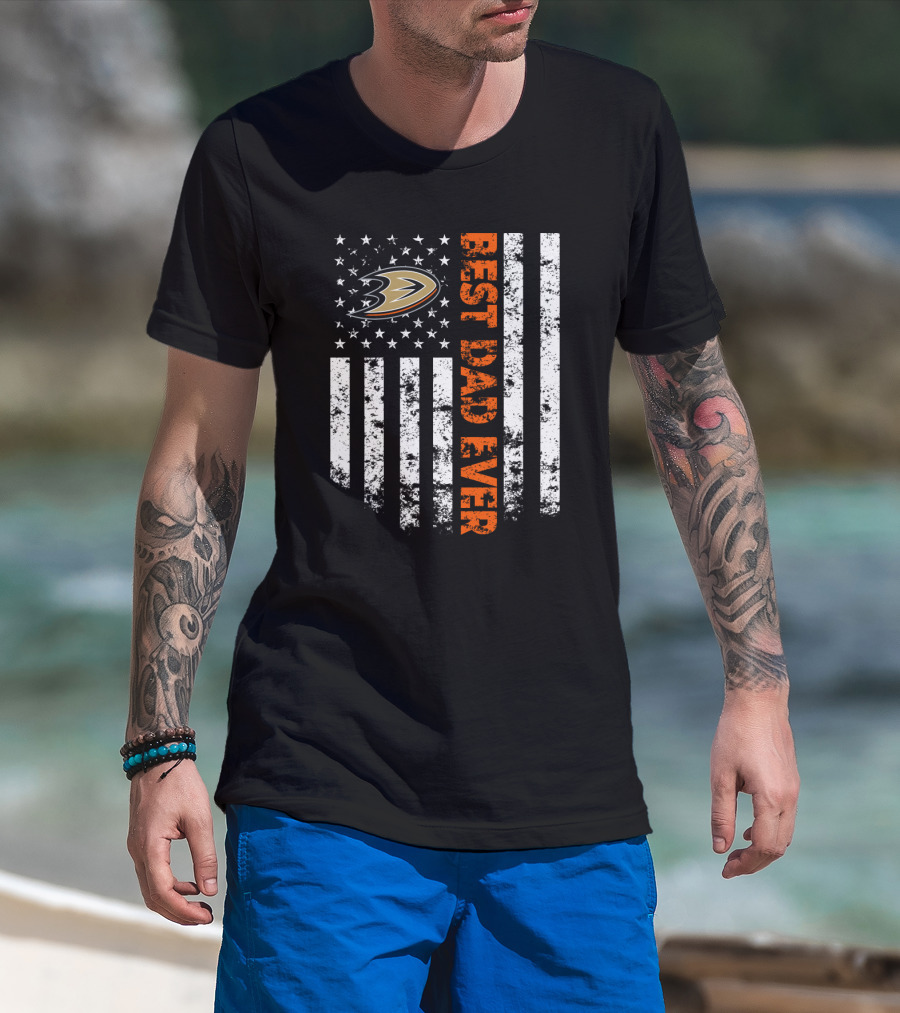 Anaheim Ducks Best Dad Ever American Flag Style T-Shirt