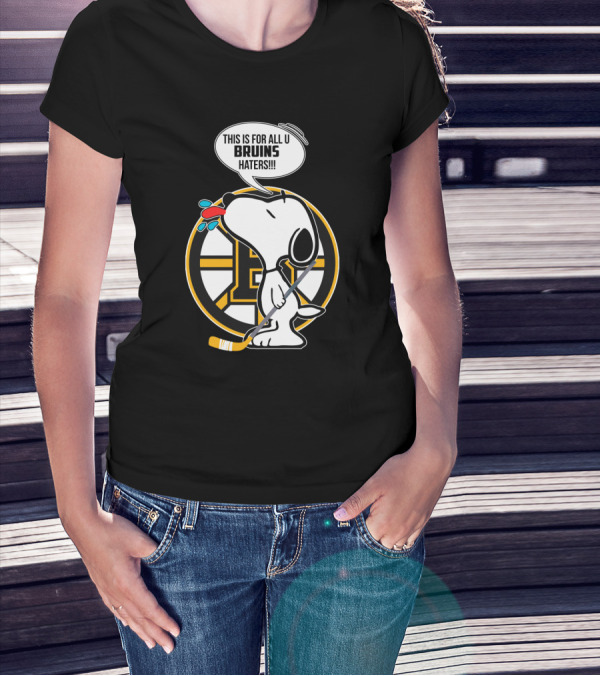 Snoopy Boston Bruins Haters Message With Hockey Stick T-Shirt