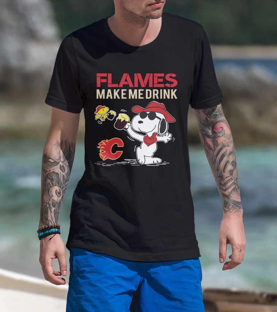 Flames Make Me Drink Snoopy Calgary C T-Shirt
