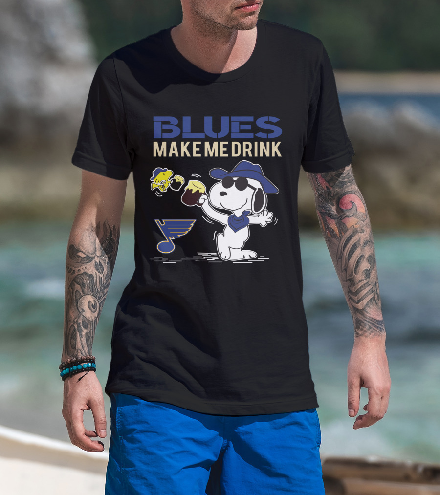 Blues Make Me Drink St. Louis Blues Snoopy Fan T-Shirt