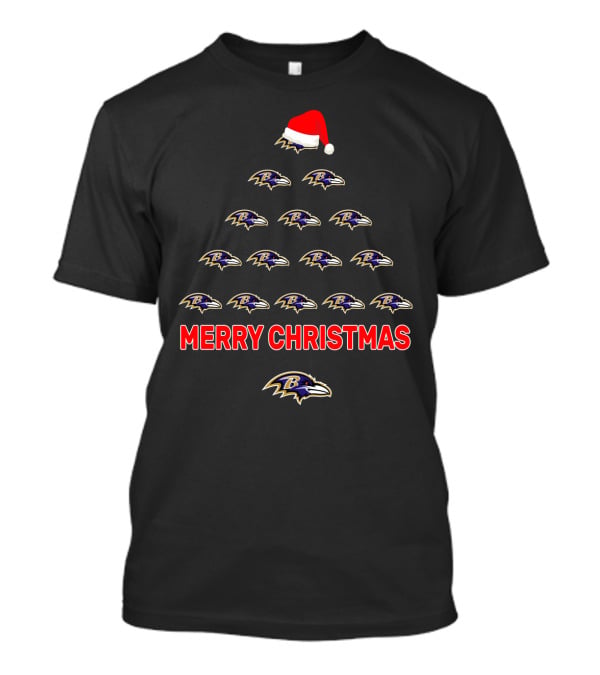 Merry Christmas Baltimore Ravens Tree Santa Hat T-Shirt