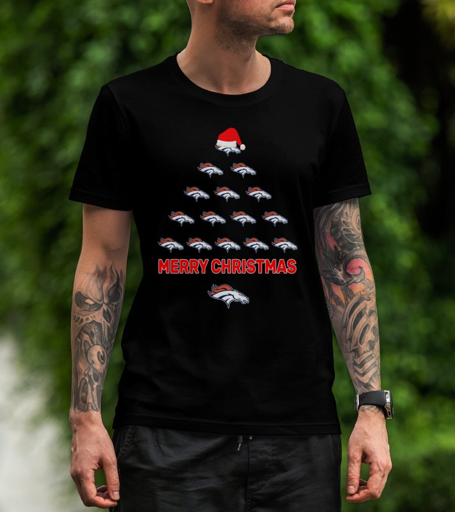 Merry Christmas Denver Broncos Christmas Tree T-Shirt