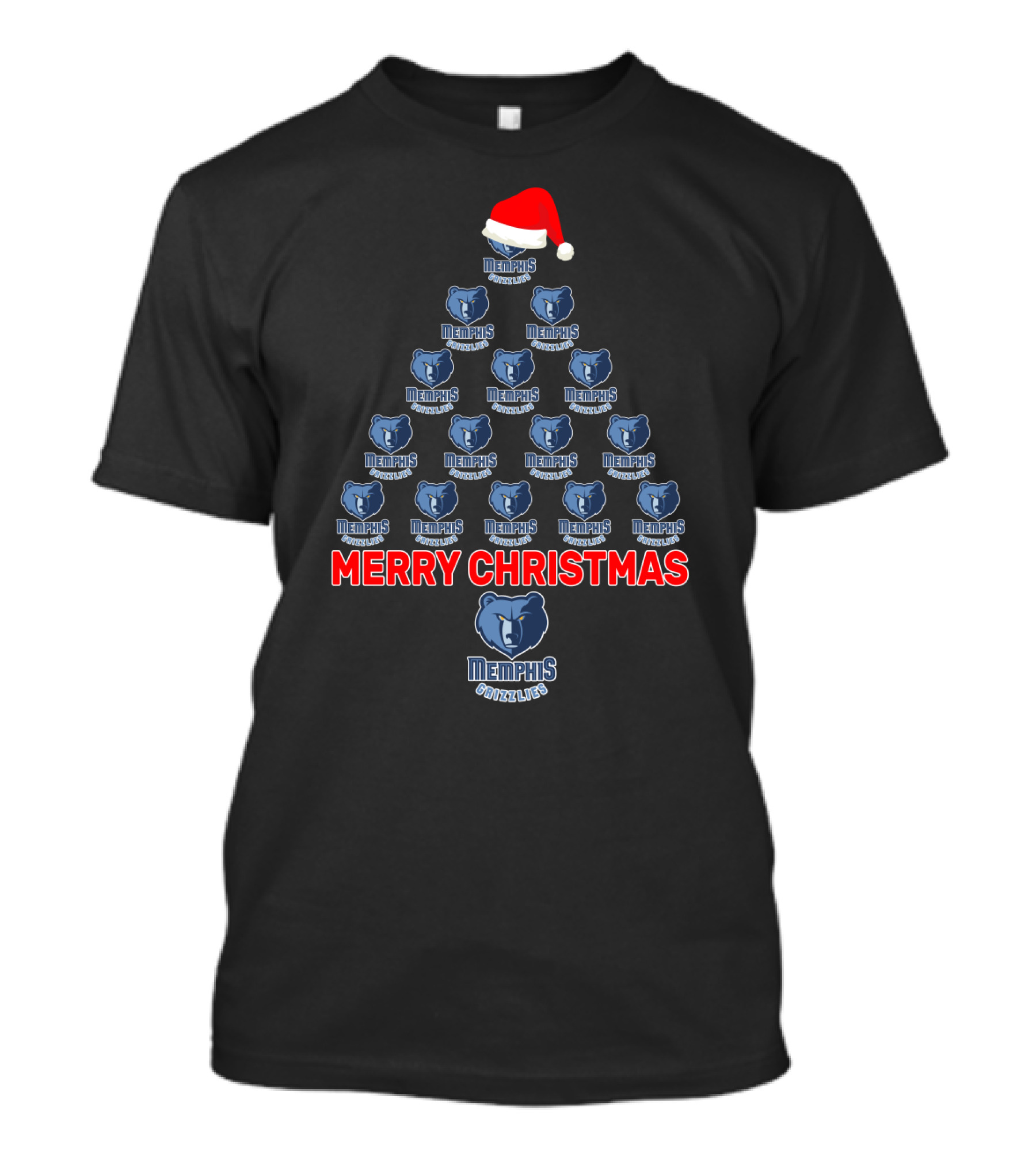 Merry Christmas Memphis Grizzlies Logo Tree With Santa Hat T-Shirt