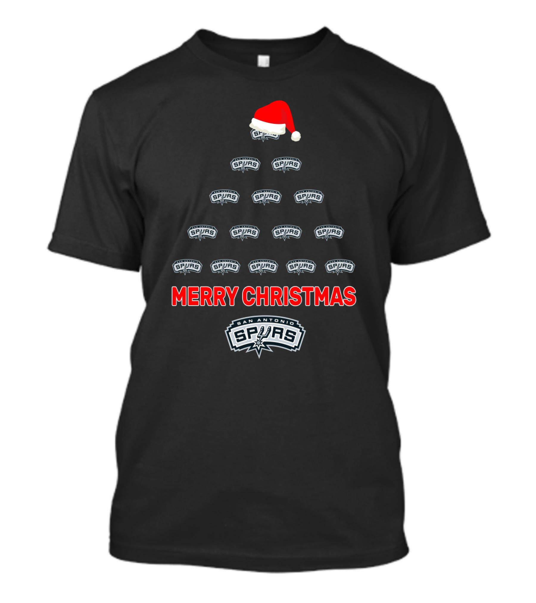 Merry Christmas San Antonio Spurs Tree With Santa Hat T-Shirt