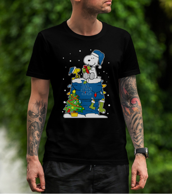 Los Angeles Dodgers Snoopy And Woodstock Christmas T-Shirt