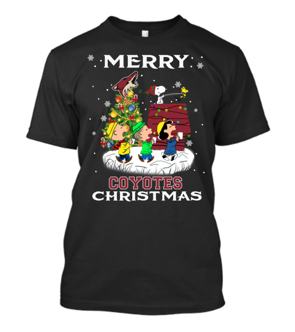 Merry Arizona Coyotes Christmas Featuring Snoopy And Peanuts Characters T-Shirt